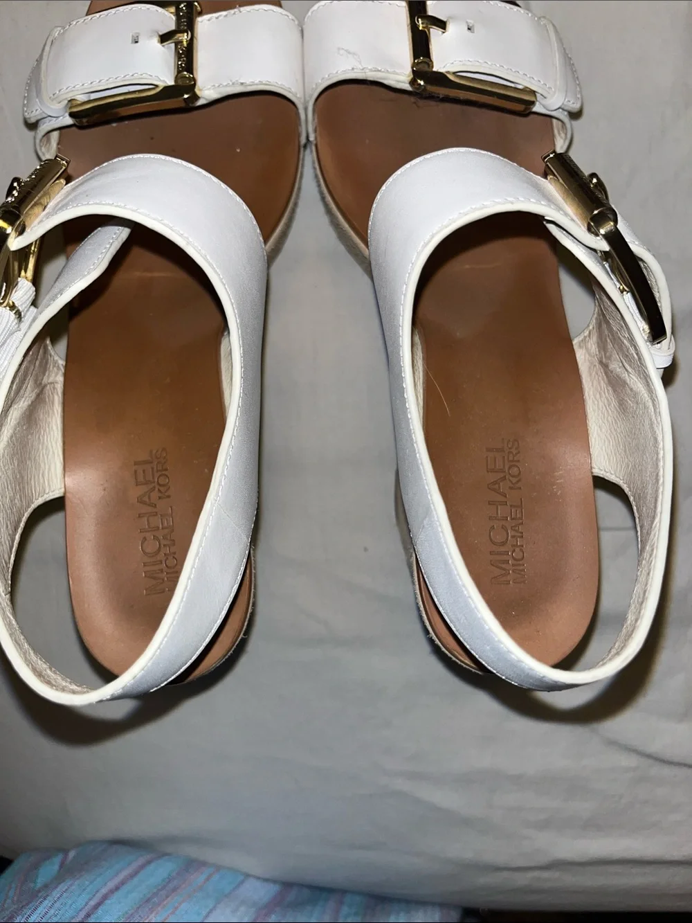 White Michael Kors Buckle Platform Sandals - Women's